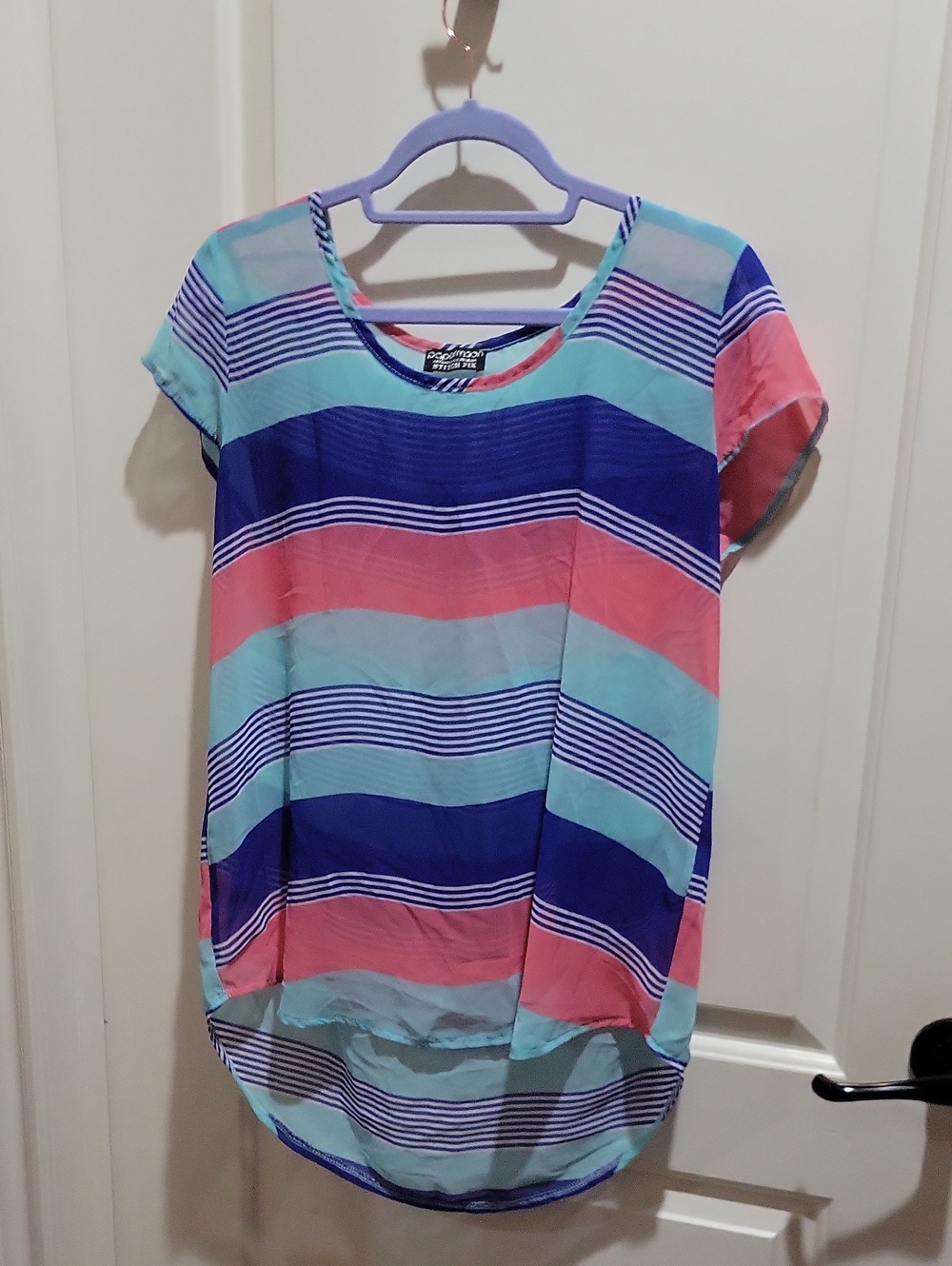 Papermoon Striped Short-Sleeve Scoop Neck Top - Multi Sheer